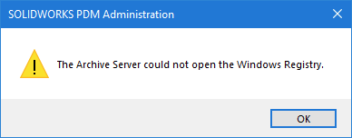 Error Box The Archive Server could not open the Windows Registry. 